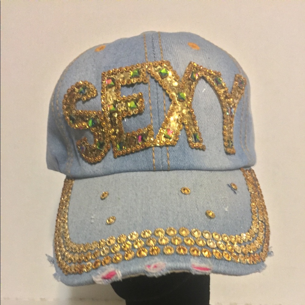 ♥️  Blue Jean Studded Baseball Cap Bling Hat